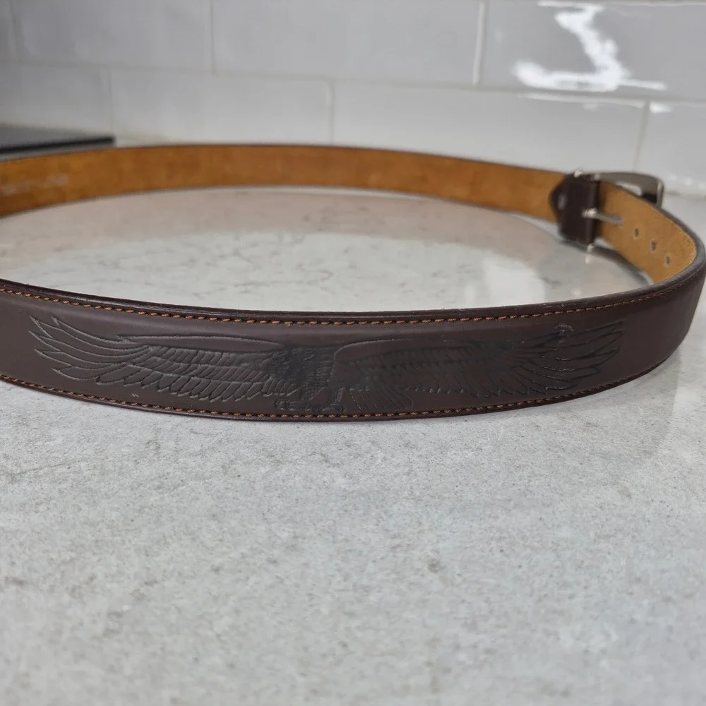 American Eagle Belt Embossed Eagle USA XL Brown Mens